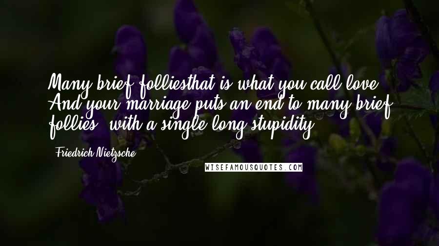 Friedrich Nietzsche Quotes: Many brief folliesthat is what you call love. And your marriage puts an end to many brief follies, with a single long stupidity.