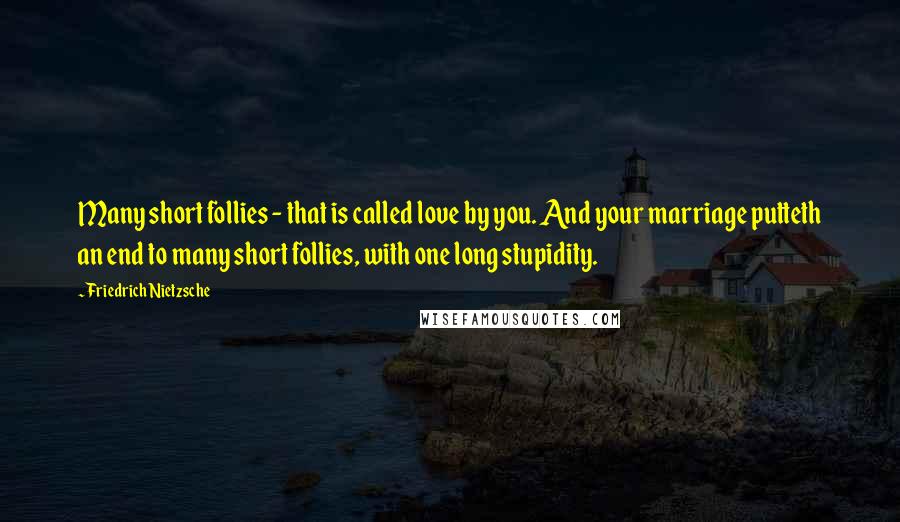 Friedrich Nietzsche Quotes: Many short follies - that is called love by you. And your marriage putteth an end to many short follies, with one long stupidity.