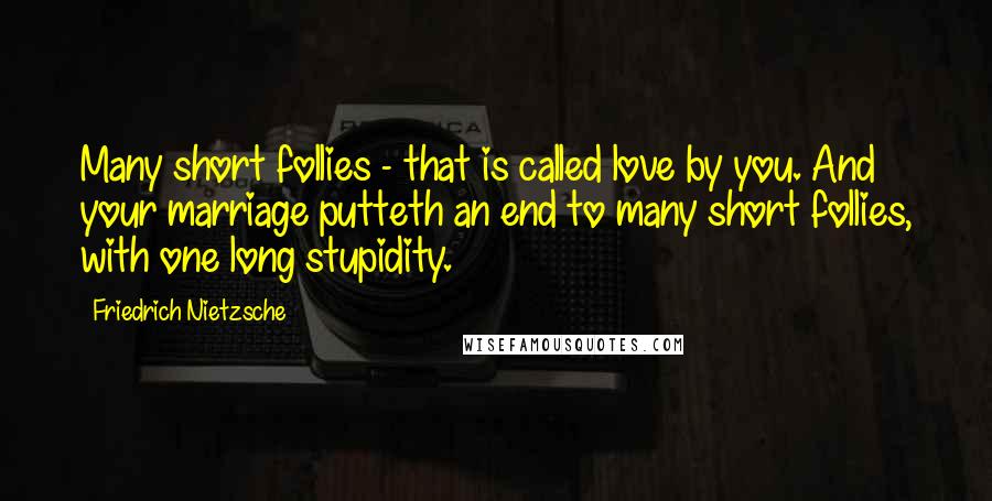 Friedrich Nietzsche Quotes: Many short follies - that is called love by you. And your marriage putteth an end to many short follies, with one long stupidity.