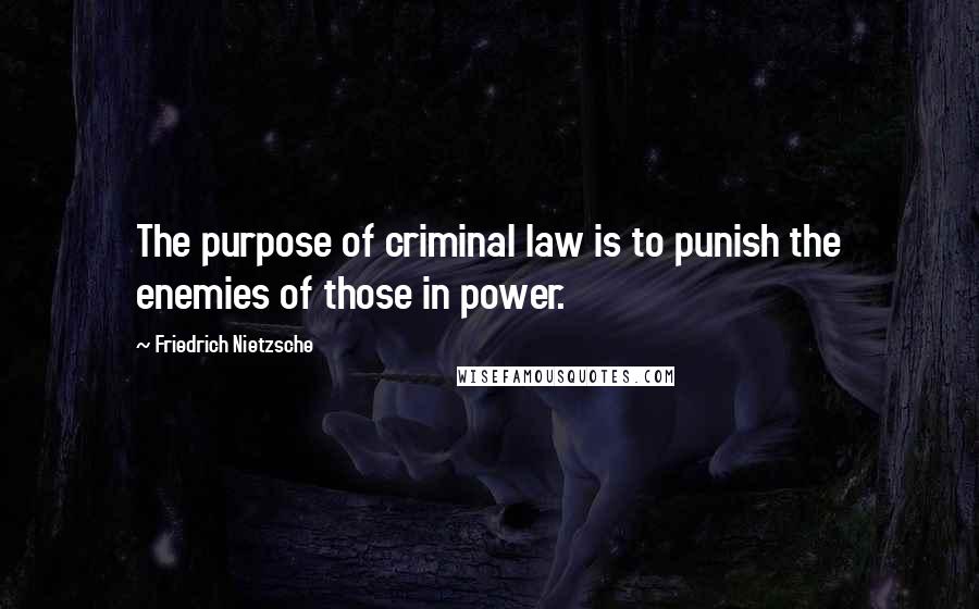 Friedrich Nietzsche Quotes: The purpose of criminal law is to punish the enemies of those in power.