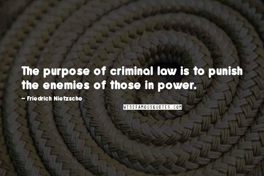 Friedrich Nietzsche Quotes: The purpose of criminal law is to punish the enemies of those in power.