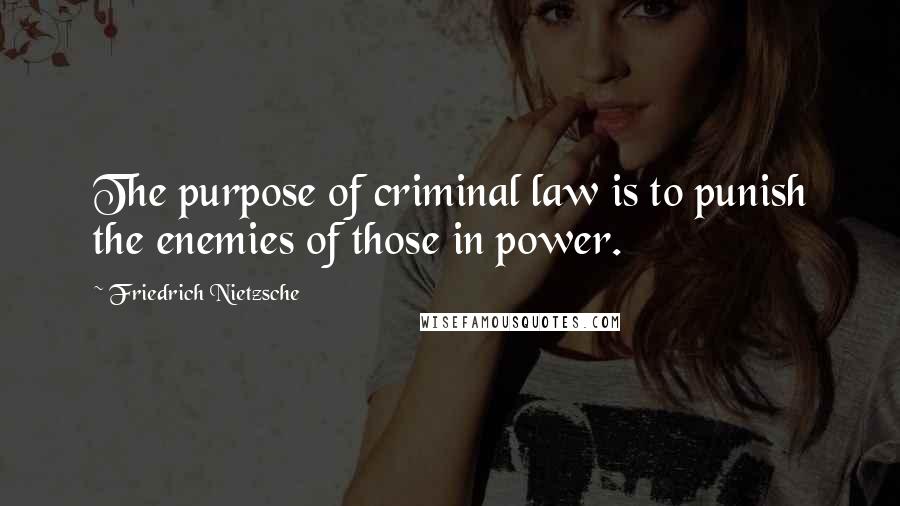 Friedrich Nietzsche Quotes: The purpose of criminal law is to punish the enemies of those in power.