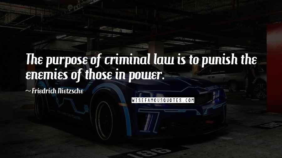 Friedrich Nietzsche Quotes: The purpose of criminal law is to punish the enemies of those in power.