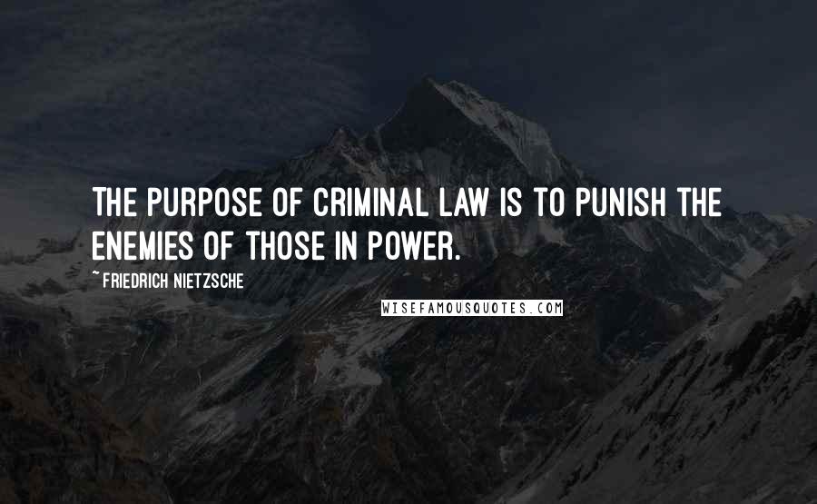 Friedrich Nietzsche Quotes: The purpose of criminal law is to punish the enemies of those in power.