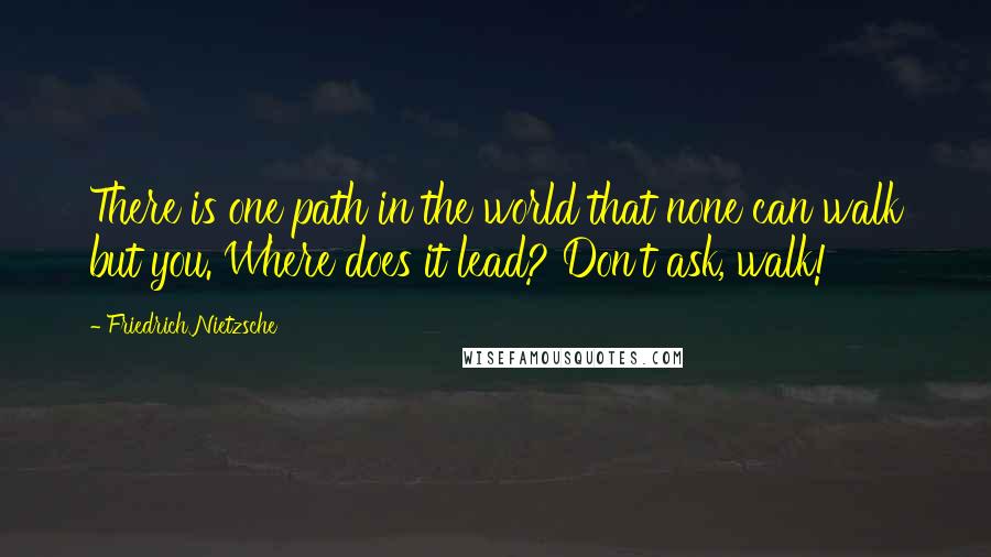 Friedrich Nietzsche Quotes: There is one path in the world that none can walk but you. Where does it lead? Don't ask, walk!