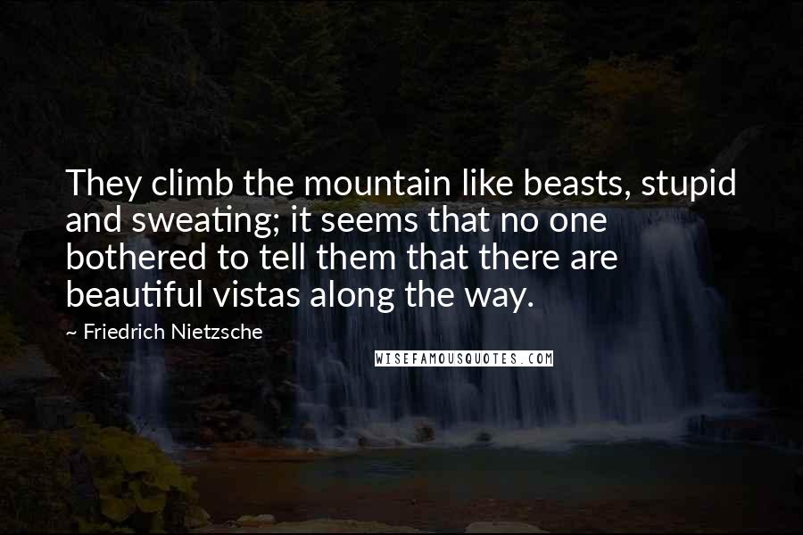 Friedrich Nietzsche Quotes: They climb the mountain like beasts, stupid and sweating; it seems that no one bothered to tell them that there are beautiful vistas along the way.