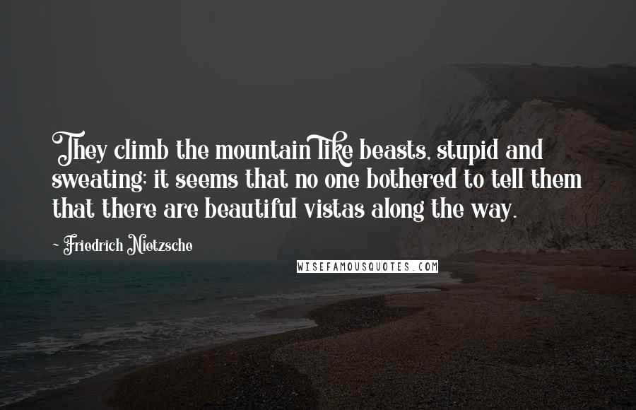 Friedrich Nietzsche Quotes: They climb the mountain like beasts, stupid and sweating; it seems that no one bothered to tell them that there are beautiful vistas along the way.