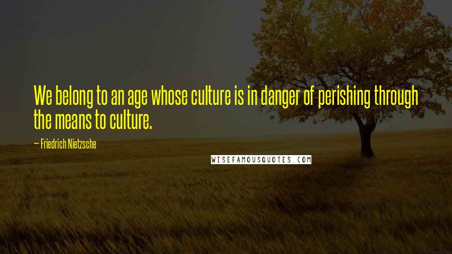 Friedrich Nietzsche Quotes: We belong to an age whose culture is in danger of perishing through the means to culture.
