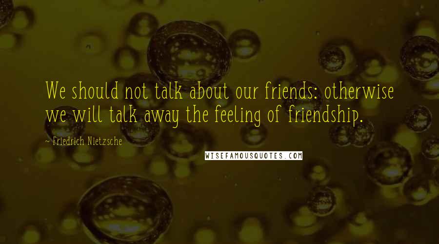 Friedrich Nietzsche Quotes: We should not talk about our friends: otherwise we will talk away the feeling of friendship.