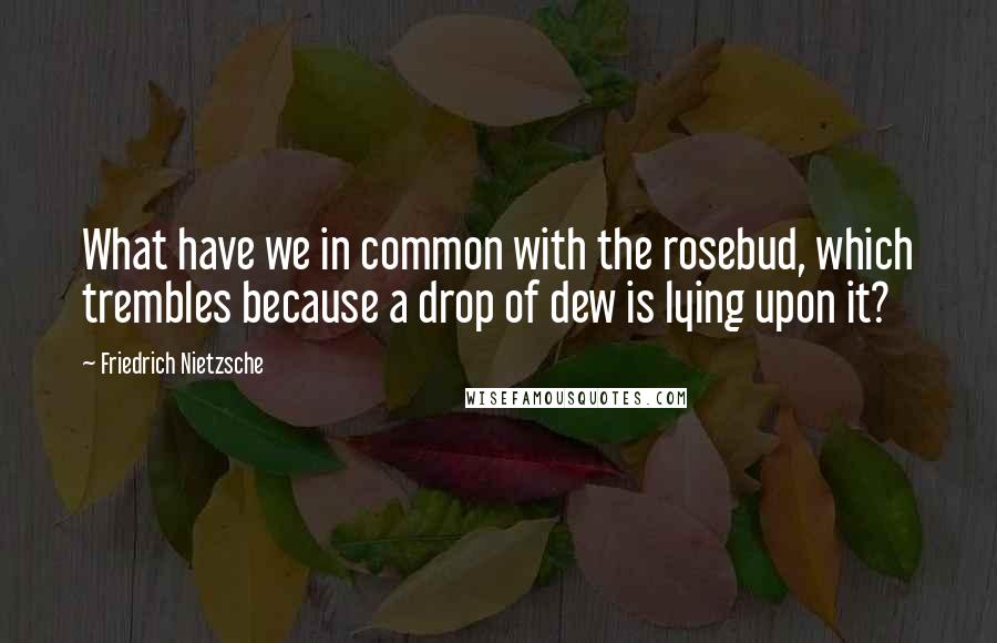 Friedrich Nietzsche Quotes: What have we in common with the rosebud, which trembles because a drop of dew is lying upon it?