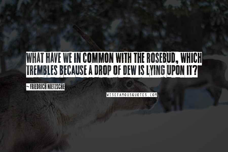 Friedrich Nietzsche Quotes: What have we in common with the rosebud, which trembles because a drop of dew is lying upon it?