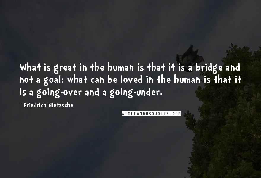Friedrich Nietzsche Quotes: What is great in the human is that it is a bridge and not a goal: what can be loved in the human is that it is a going-over and a going-under.