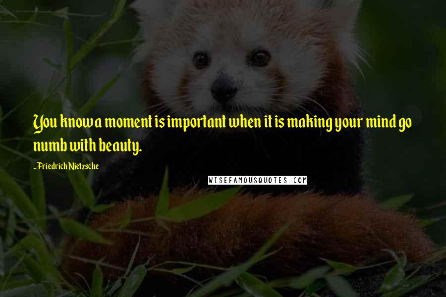 Friedrich Nietzsche Quotes: You know a moment is important when it is making your mind go numb with beauty.