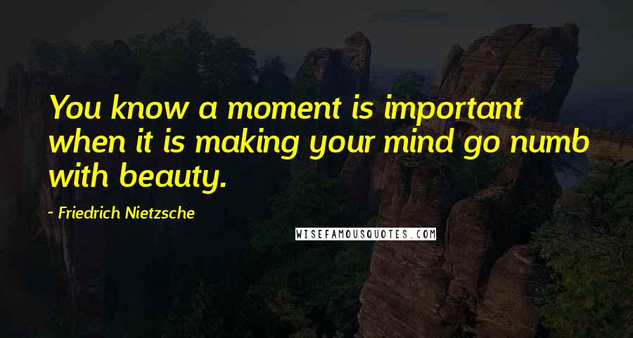 Friedrich Nietzsche Quotes: You know a moment is important when it is making your mind go numb with beauty.