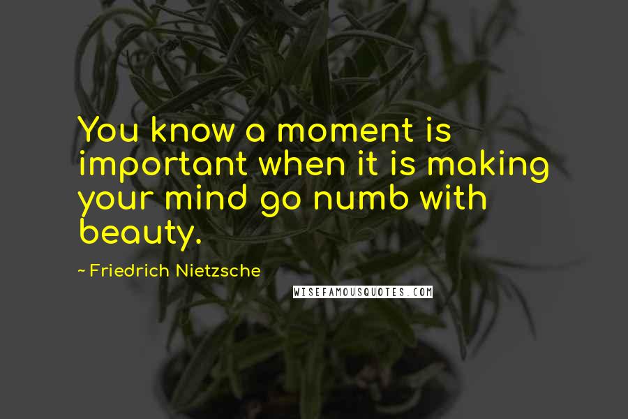 Friedrich Nietzsche Quotes: You know a moment is important when it is making your mind go numb with beauty.