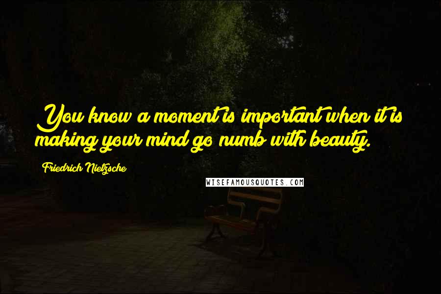 Friedrich Nietzsche Quotes: You know a moment is important when it is making your mind go numb with beauty.