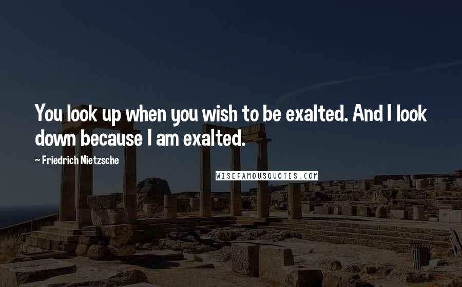 Friedrich Nietzsche Quotes: You look up when you wish to be exalted. And I look down because I am exalted.