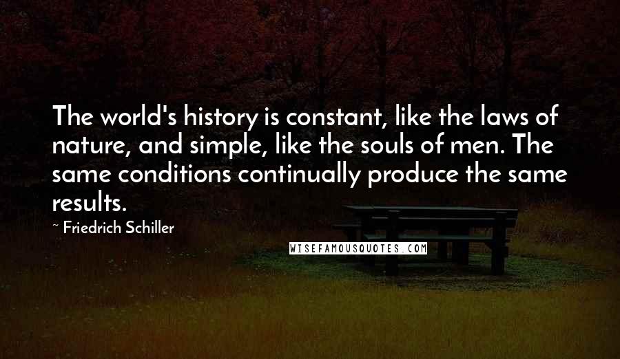 Friedrich Schiller Quotes: The world's history is constant, like the laws of nature, and simple, like the souls of men. The same conditions continually produce the same results.