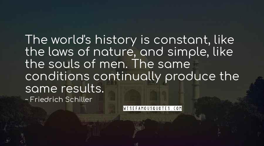 Friedrich Schiller Quotes: The world's history is constant, like the laws of nature, and simple, like the souls of men. The same conditions continually produce the same results.