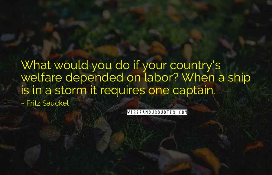 Fritz Sauckel Quotes: What would you do if your country's welfare depended on labor? When a ship is in a storm it requires one captain.