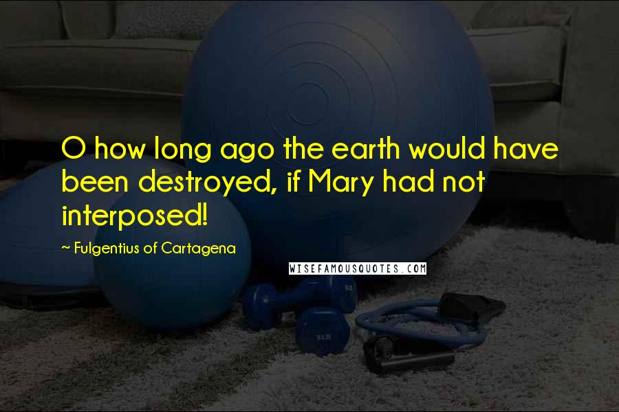 Fulgentius Of Cartagena Quotes: O how long ago the earth would have been destroyed, if Mary had not interposed!