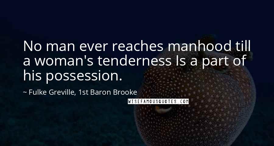 Fulke Greville, 1st Baron Brooke Quotes: No man ever reaches manhood till a woman's tenderness Is a part of his possession.