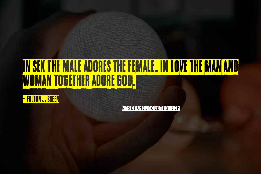 Fulton J. Sheen Quotes: In sex the male adores the female. In love the man and woman together adore God.
