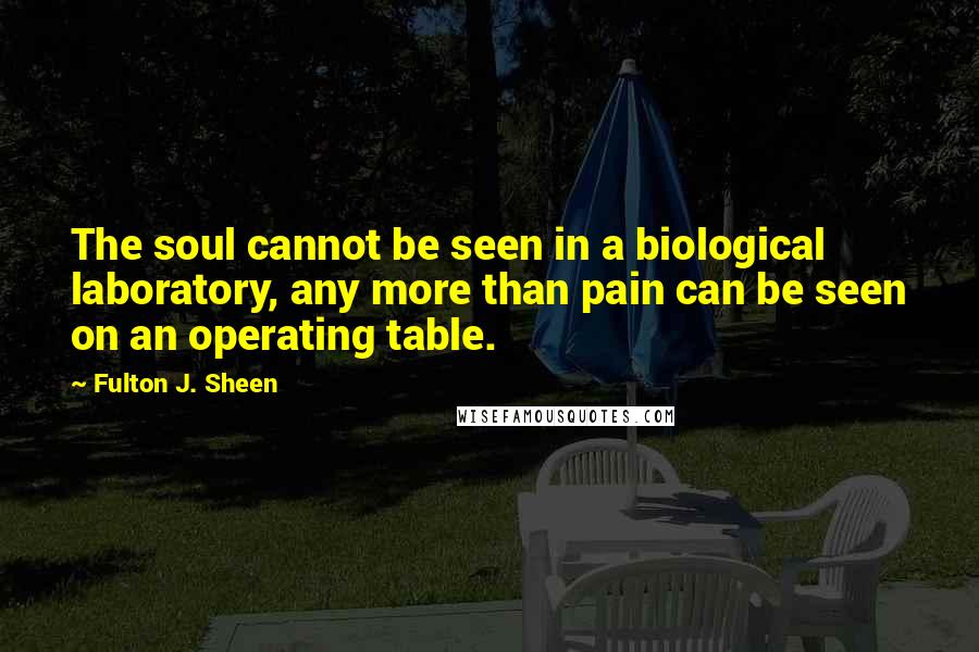 Fulton J. Sheen Quotes: The soul cannot be seen in a biological laboratory, any more than pain can be seen on an operating table.