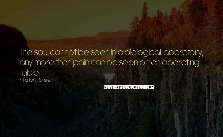 Fulton J. Sheen Quotes: The soul cannot be seen in a biological laboratory, any more than pain can be seen on an operating table.