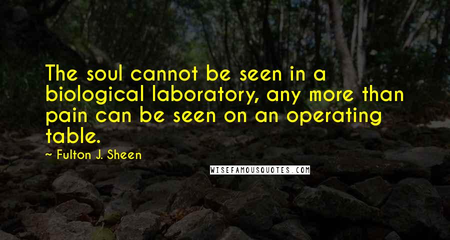 Fulton J. Sheen Quotes: The soul cannot be seen in a biological laboratory, any more than pain can be seen on an operating table.