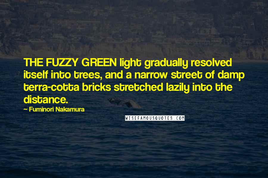 Fuminori Nakamura Quotes: THE FUZZY GREEN light gradually resolved itself into trees, and a narrow street of damp terra-cotta bricks stretched lazily into the distance.