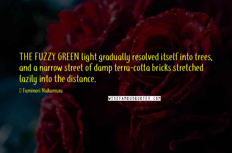 Fuminori Nakamura Quotes: THE FUZZY GREEN light gradually resolved itself into trees, and a narrow street of damp terra-cotta bricks stretched lazily into the distance.