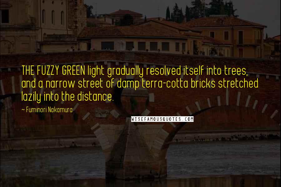 Fuminori Nakamura Quotes: THE FUZZY GREEN light gradually resolved itself into trees, and a narrow street of damp terra-cotta bricks stretched lazily into the distance.