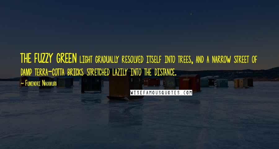 Fuminori Nakamura Quotes: THE FUZZY GREEN light gradually resolved itself into trees, and a narrow street of damp terra-cotta bricks stretched lazily into the distance.