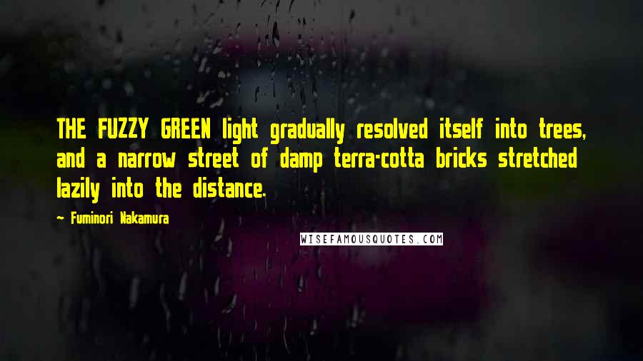 Fuminori Nakamura Quotes: THE FUZZY GREEN light gradually resolved itself into trees, and a narrow street of damp terra-cotta bricks stretched lazily into the distance.