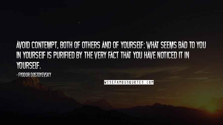 Fyodor Dostoyevsky Quotes: Avoid contempt, both of others and of yourself: what seems bad to you in yourself is purified by the very fact that you have noticed it in yourself.