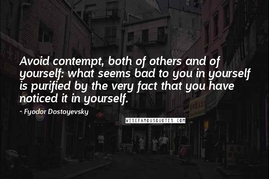 Fyodor Dostoyevsky Quotes: Avoid contempt, both of others and of yourself: what seems bad to you in yourself is purified by the very fact that you have noticed it in yourself.