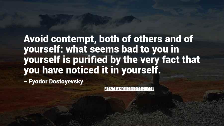 Fyodor Dostoyevsky Quotes: Avoid contempt, both of others and of yourself: what seems bad to you in yourself is purified by the very fact that you have noticed it in yourself.