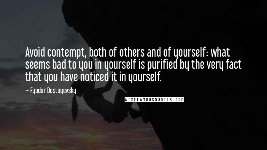 Fyodor Dostoyevsky Quotes: Avoid contempt, both of others and of yourself: what seems bad to you in yourself is purified by the very fact that you have noticed it in yourself.