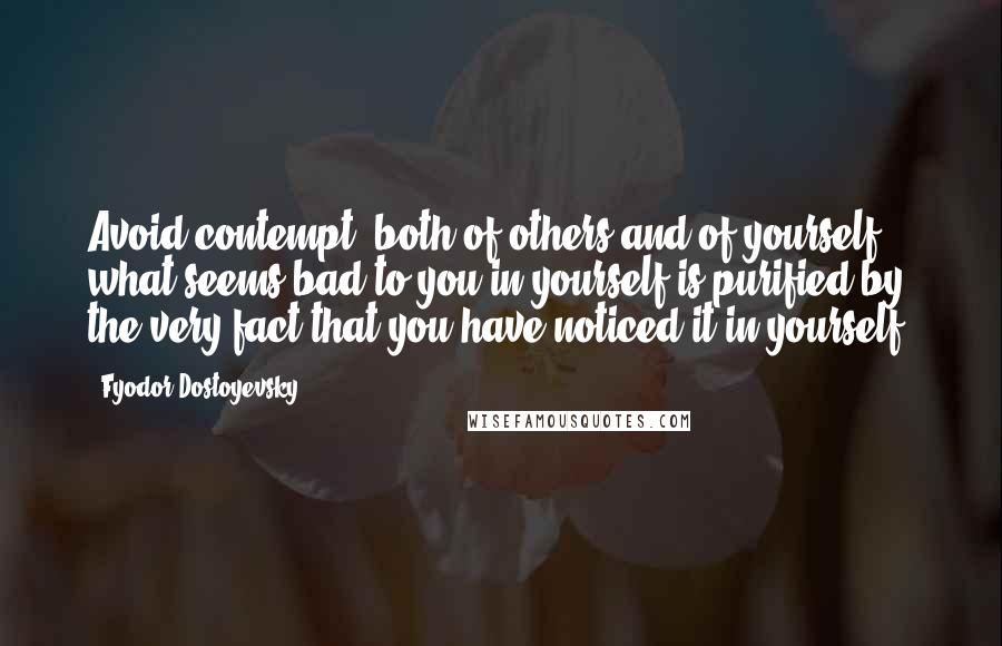 Fyodor Dostoyevsky Quotes: Avoid contempt, both of others and of yourself: what seems bad to you in yourself is purified by the very fact that you have noticed it in yourself.