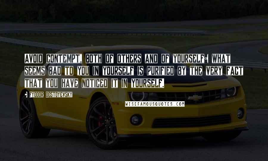 Fyodor Dostoyevsky Quotes: Avoid contempt, both of others and of yourself: what seems bad to you in yourself is purified by the very fact that you have noticed it in yourself.