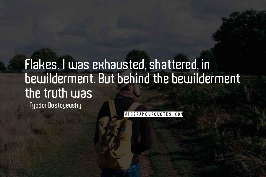 Fyodor Dostoyevsky Quotes: Flakes. I was exhausted, shattered, in bewilderment. But behind the bewilderment the truth was