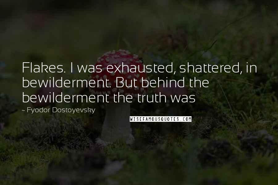 Fyodor Dostoyevsky Quotes: Flakes. I was exhausted, shattered, in bewilderment. But behind the bewilderment the truth was