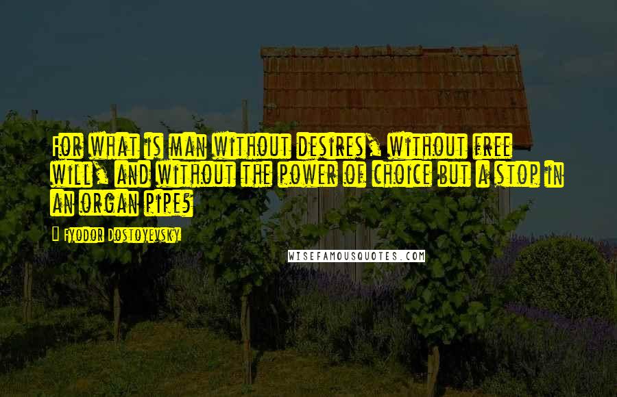 Fyodor Dostoyevsky Quotes: For what is man without desires, without free will, and without the power of choice but a stop in an organ pipe?