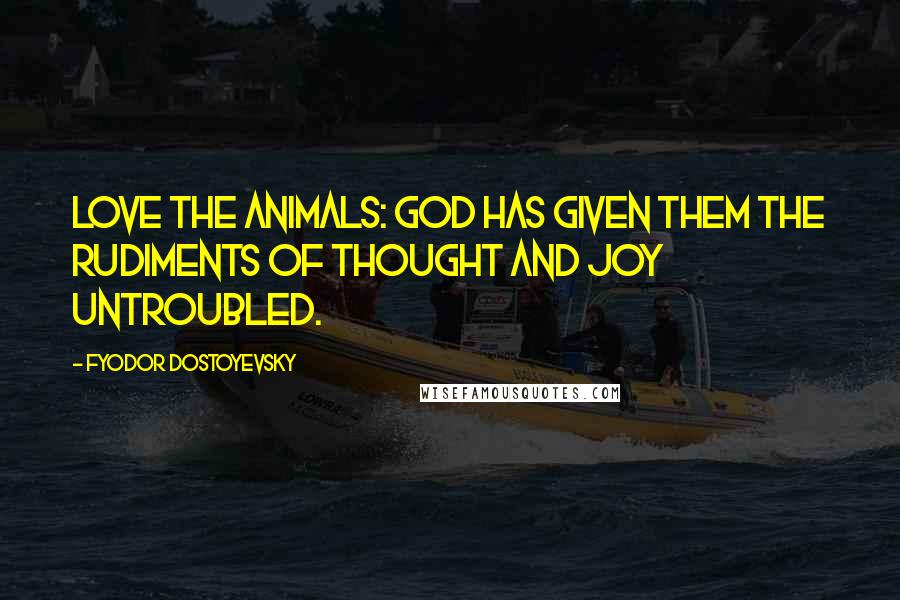 Fyodor Dostoyevsky Quotes: Love the animals: God has given them the rudiments of thought and joy untroubled.
