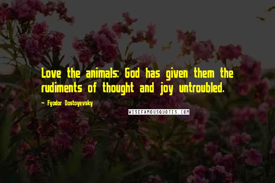 Fyodor Dostoyevsky Quotes: Love the animals: God has given them the rudiments of thought and joy untroubled.