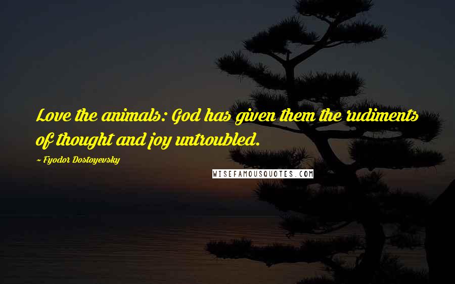 Fyodor Dostoyevsky Quotes: Love the animals: God has given them the rudiments of thought and joy untroubled.