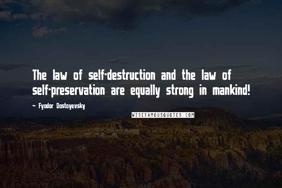 Fyodor Dostoyevsky Quotes: The law of self-destruction and the law of self-preservation are equally strong in mankind!