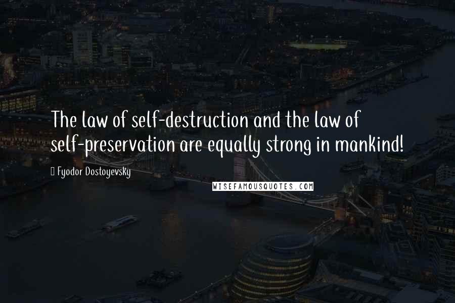 Fyodor Dostoyevsky Quotes: The law of self-destruction and the law of self-preservation are equally strong in mankind!