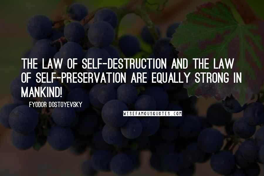 Fyodor Dostoyevsky Quotes: The law of self-destruction and the law of self-preservation are equally strong in mankind!